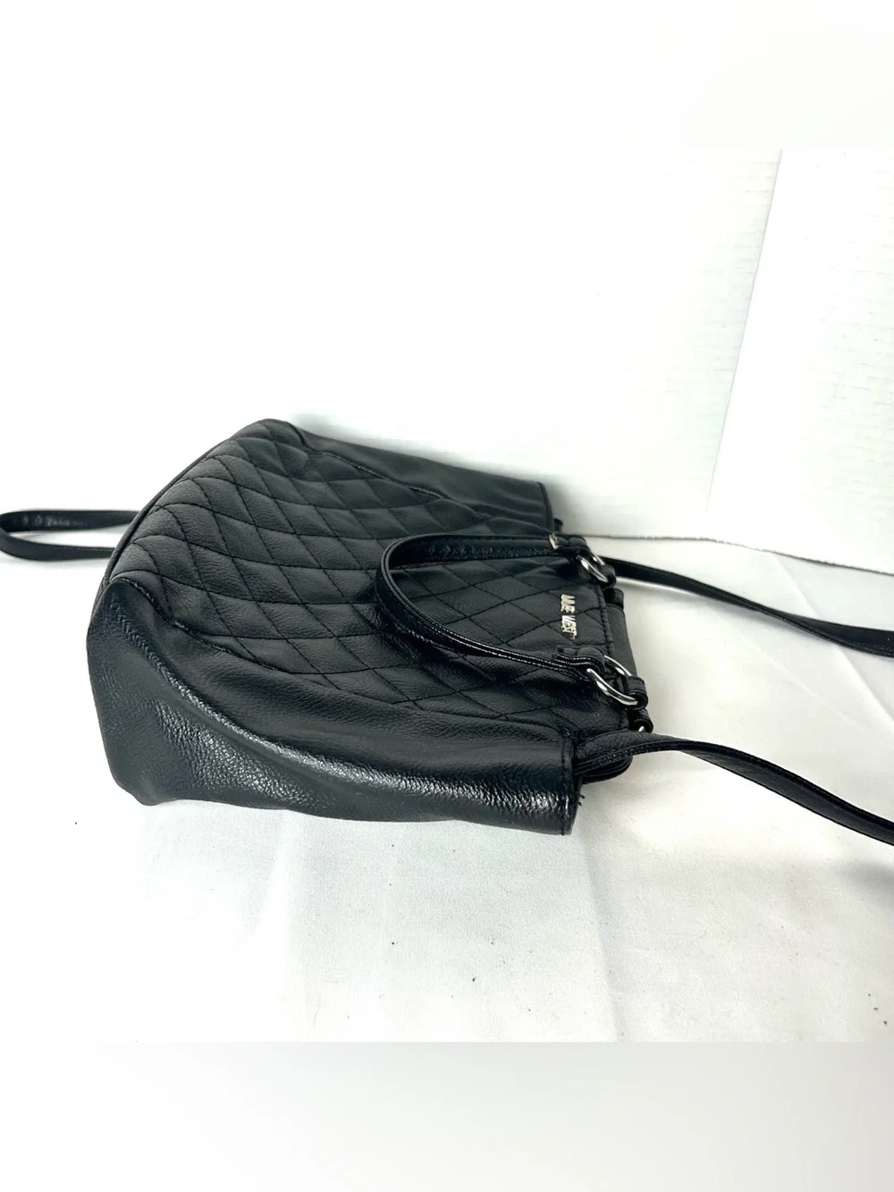 Nine West Bag Black Quilted Satchel Crossbody Design Shoulder Pocketbook Work